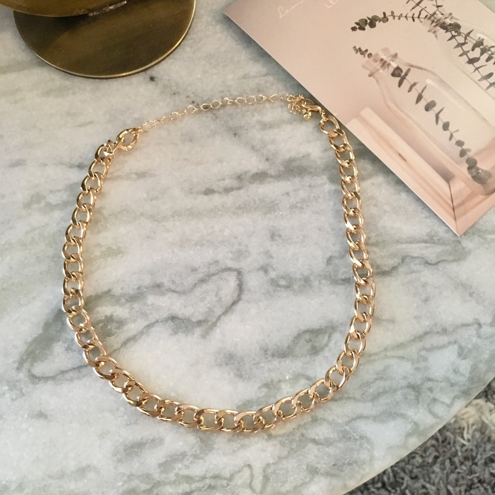Link Chain Thick Gold Choker Necklace - Picture 2 of 8